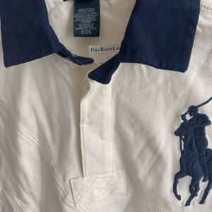 Boys Polo by Ralph Lauren cream White and Navy Kids Polo Shirt medium 10-12 NWT